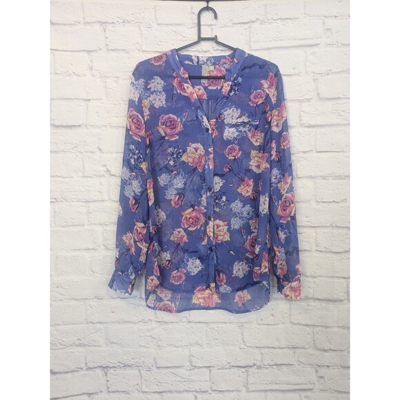 Kut From The Kloth Jasmine Blouse Purple Sheer Button Front Long Sleeve Med - Picture 1 of 8